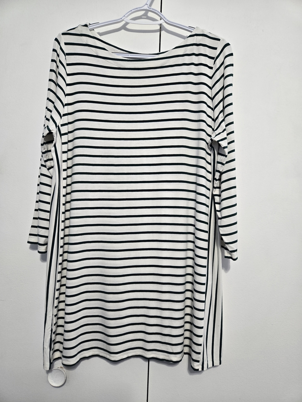 J.Jill Wearever Green White Stripe Boat Neck Tunic Top Large